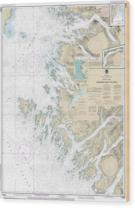 Nautical Chart-17326 Crawfish Inlet-Sitka, Baranof I, Sawmill Cove Wood Print