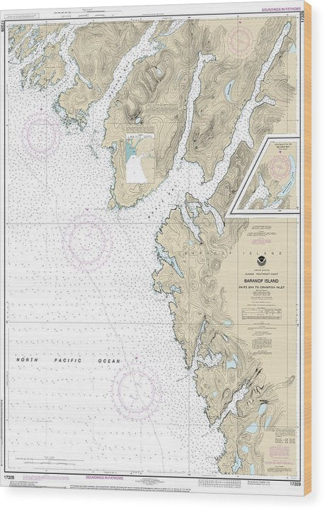 Nautical Chart-17328 Snipe Bay-Crawfish Inlet,Baranof L Wood Print