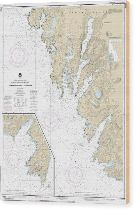 Nautical Chart-17330 West Coast-Baranof Island Cape Ommaney-Byron Bay Wood Print