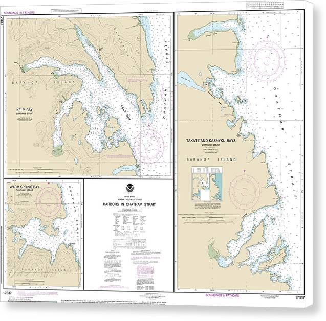 Nautical Chart-17337 Harbors In Chatham Strait Kelp Bay, Warm Spring Bay, Takatz-kasnyku Bays - Canvas Print