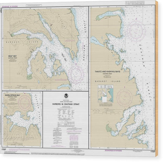 Nautical Chart-17337 Harbors In Chatham Strait Kelp Bay, Warm Spring Bay, Takatz-Kasnyku Bays Wood Print