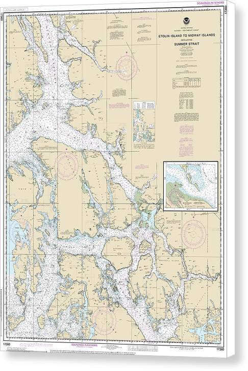 Nautical Chart-17360 Etolin Island-midway Islands, Including Sumner Strait, Holkham Bay, Big Castle Island - Canvas Print