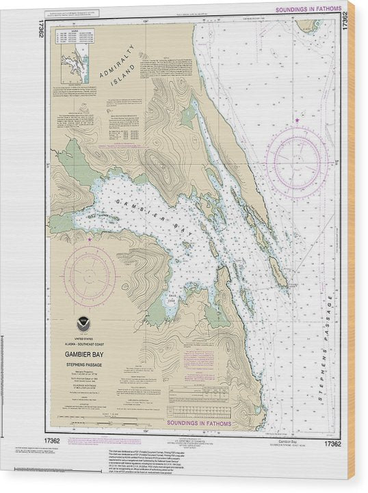 Nautical Chart-17362 Gambier Bay, Stephens Passage Wood Print