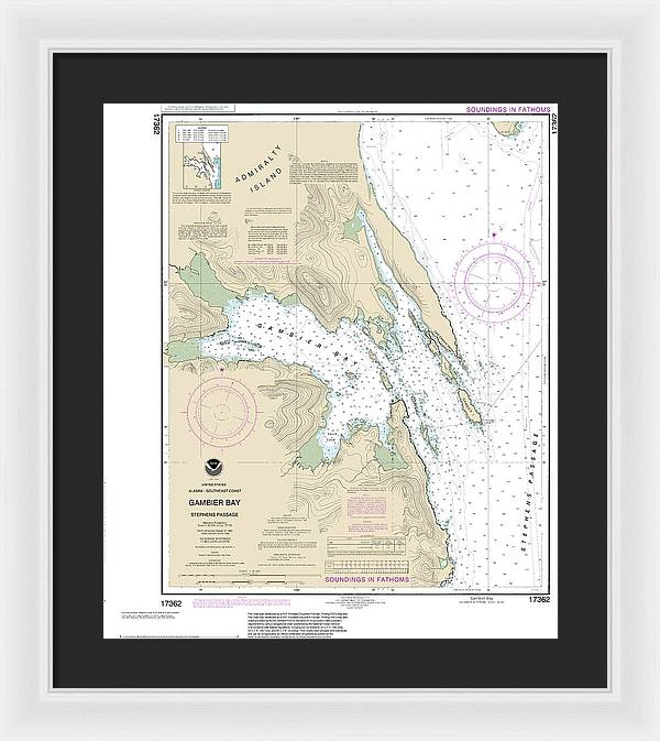 Nautical Chart-17362 Gambier Bay, Stephens Passage - Framed Print