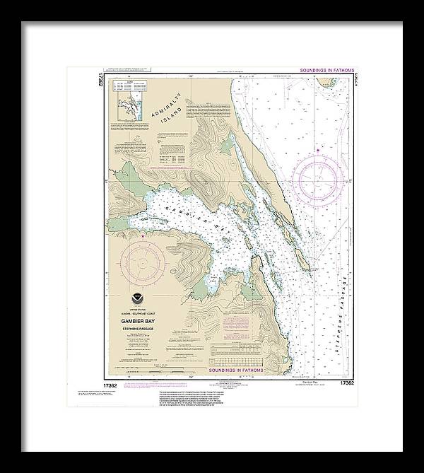 Nautical Chart-17362 Gambier Bay, Stephens Passage - Framed Print