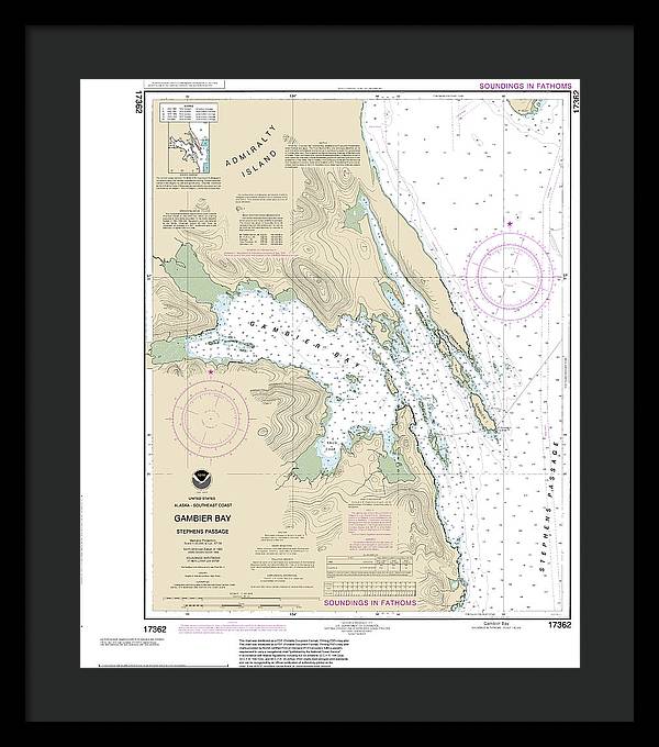 Nautical Chart-17362 Gambier Bay, Stephens Passage - Framed Print