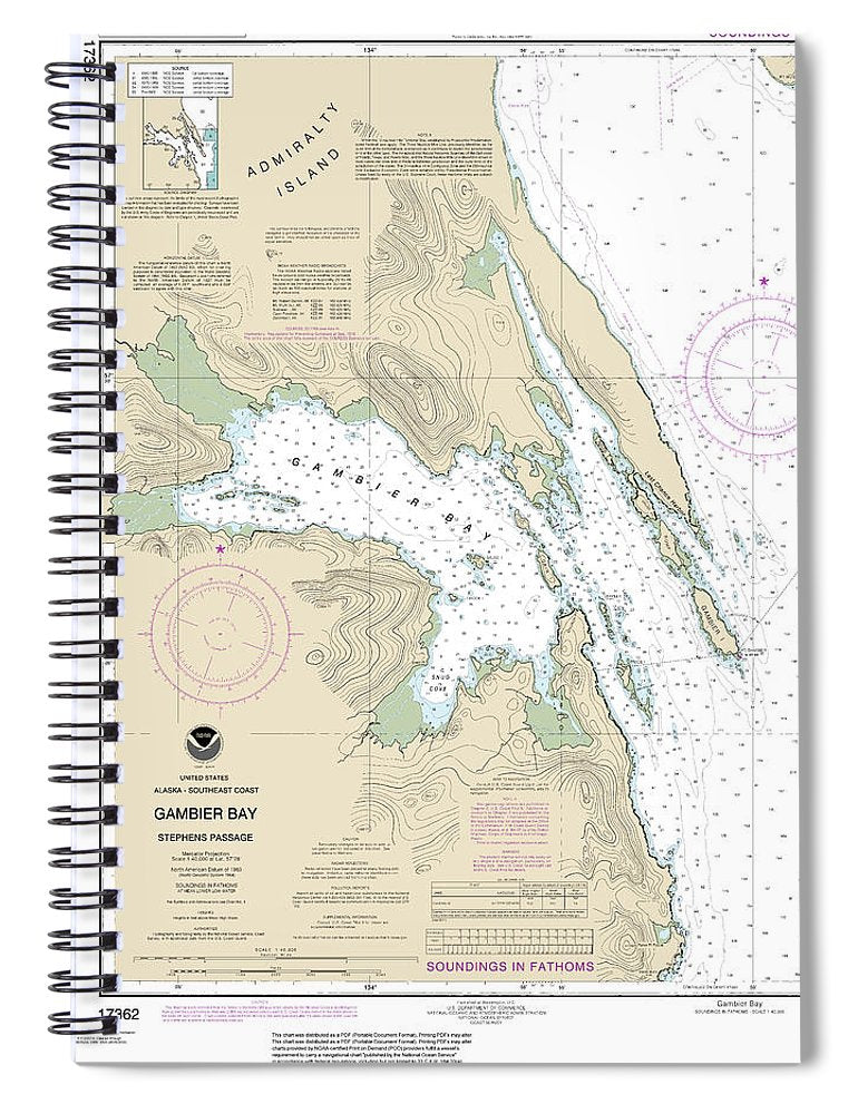 Nautical Chart 17362 Gambier Bay, Stephens Passage Spiral Notebook