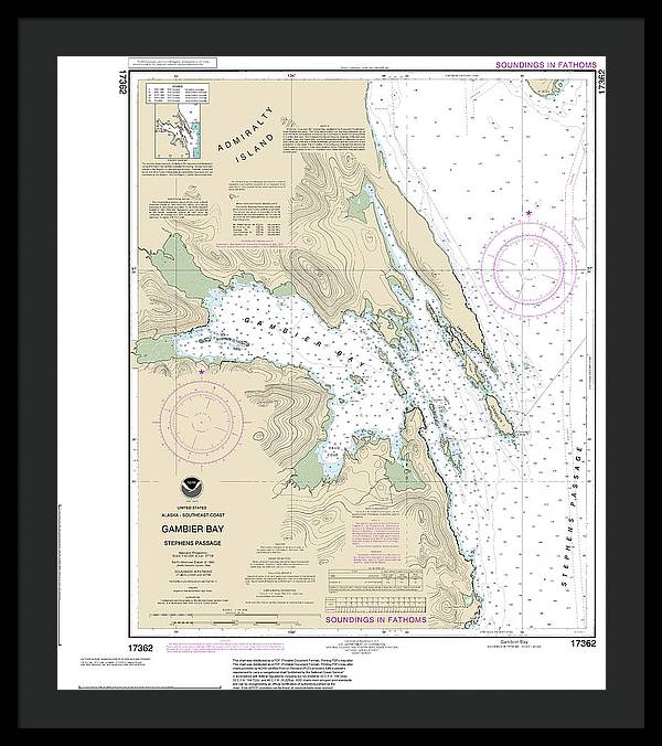 Nautical Chart-17362 Gambier Bay, Stephens Passage - Framed Print