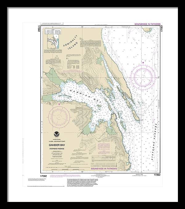 Nautical Chart-17362 Gambier Bay, Stephens Passage - Framed Print