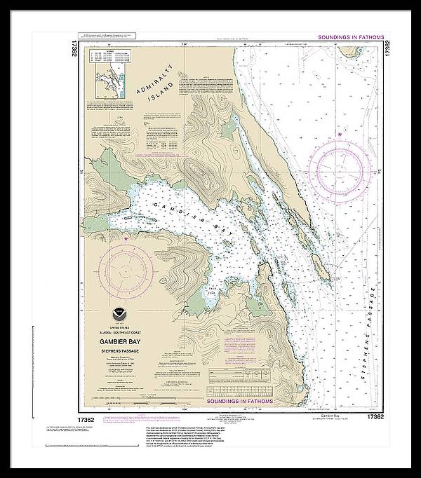 Nautical Chart-17362 Gambier Bay, Stephens Passage - Framed Print