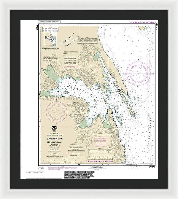 Nautical Chart-17362 Gambier Bay, Stephens Passage - Framed Print