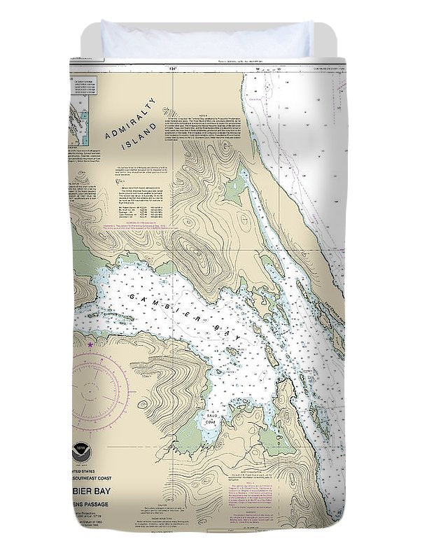 Nautical Chart-17362 Gambier Bay, Stephens Passage - Duvet Cover