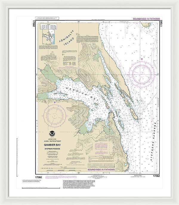 Nautical Chart-17362 Gambier Bay, Stephens Passage - Framed Print