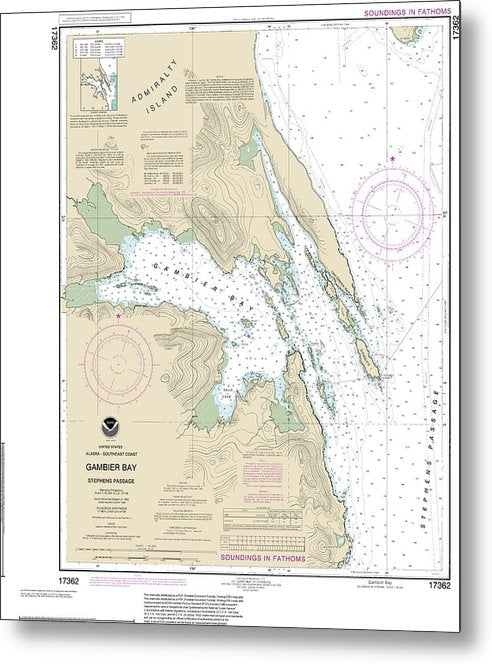 A beuatiful Metal Print of the Nautical Chart-17362 Gambier Bay, Stephens Passage - Metal Print by SeaKoast.  100% Guarenteed!