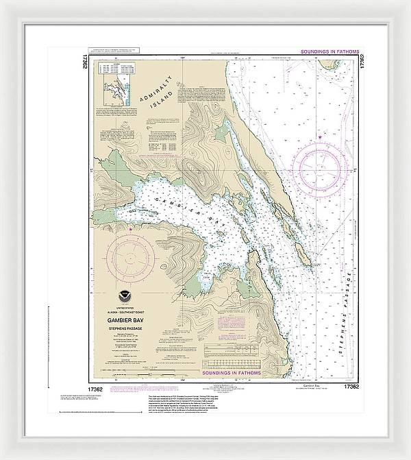 Nautical Chart-17362 Gambier Bay, Stephens Passage - Framed Print