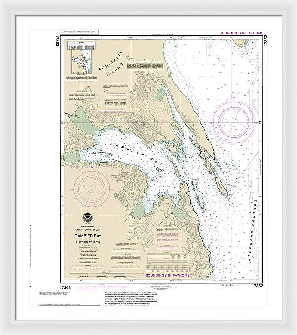 Nautical Chart-17362 Gambier Bay, Stephens Passage - Framed Print