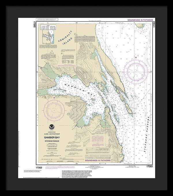 Nautical Chart-17362 Gambier Bay, Stephens Passage - Framed Print