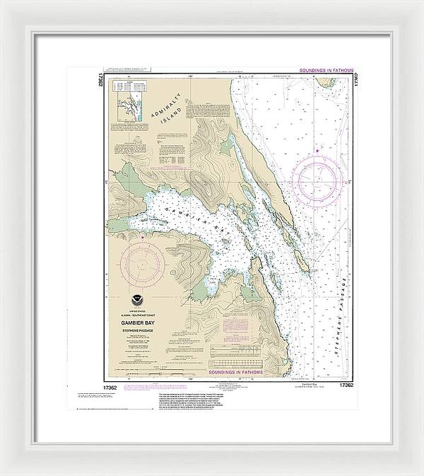 Nautical Chart-17362 Gambier Bay, Stephens Passage - Framed Print