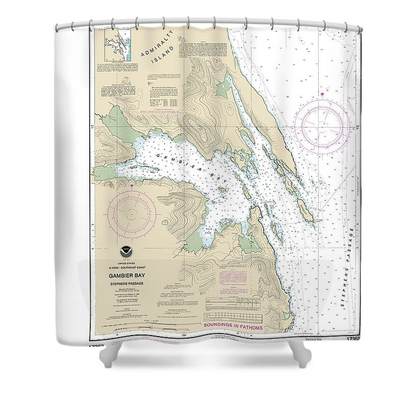 Nautical Chart 17362 Gambier Bay, Stephens Passage Shower Curtain