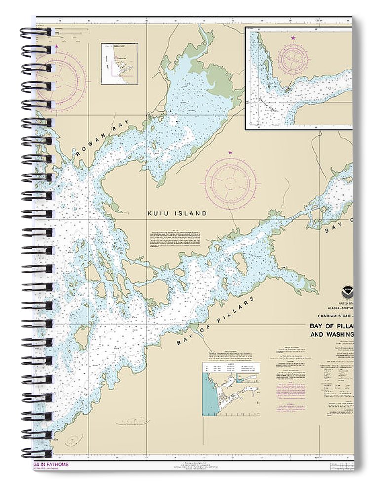 Nautical Chart 17370 Bay Pillars Rowan Bay, Chatham Strait, Washington Bay, Chatham Strait Spiral Notebook