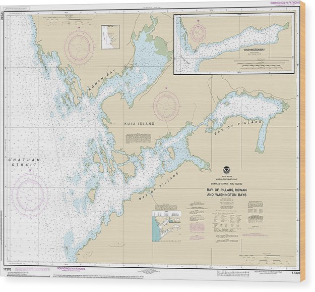 Nautical Chart-17370 Bay-Pillars-Rowan Bay, Chatham Strait, Washington Bay, Chatham Strait Wood Print