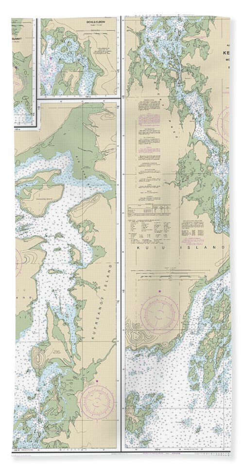 Nautical Chart-17372 Keku Strait-monte Carlo Island-entrance Island, The Summit, Devils Elbow - Beach Towel
