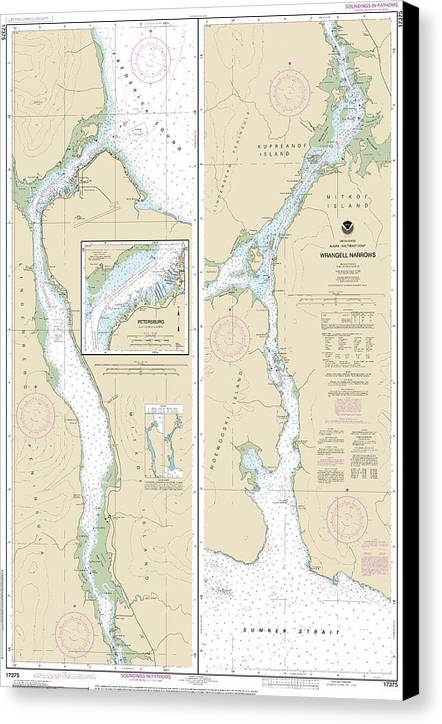 Nautical Chart-17375 Wrangell Narrows, Petersburg Harbor - Canvas Print