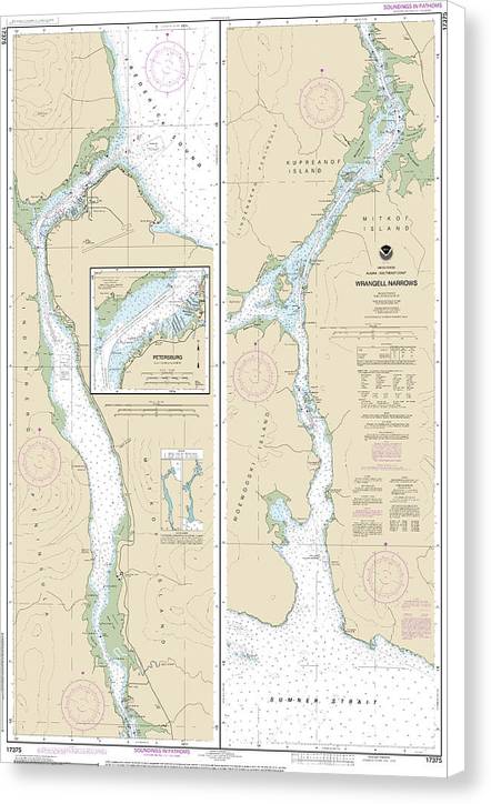 Nautical Chart-17375 Wrangell Narrows, Petersburg Harbor - Canvas Print