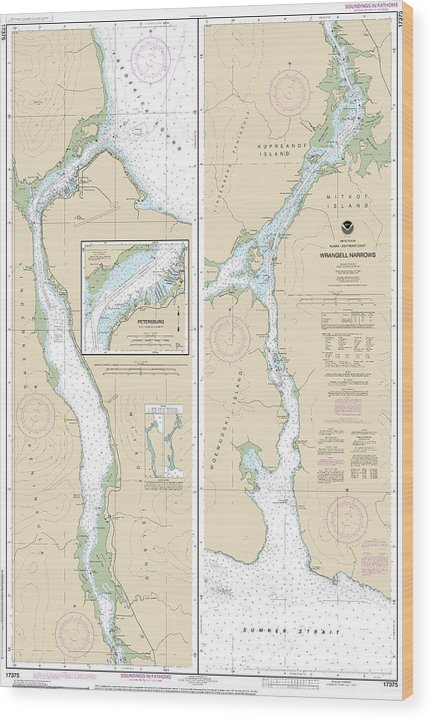 Nautical Chart-17375 Wrangell Narrows, Petersburg Harbor Wood Print