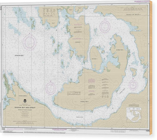 Nautical Chart-17379 Shakan Bay-Strait, Alaska Wood Print