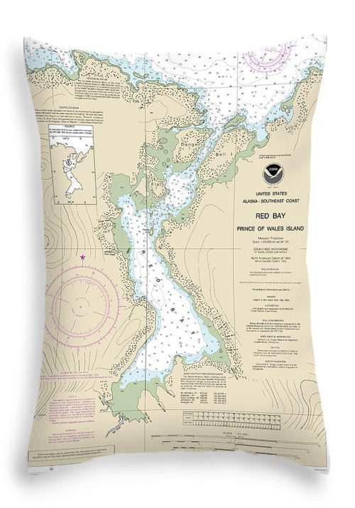 Nautical Chart-17381 Red Bay, Prince-wales Island - Throw Pillow