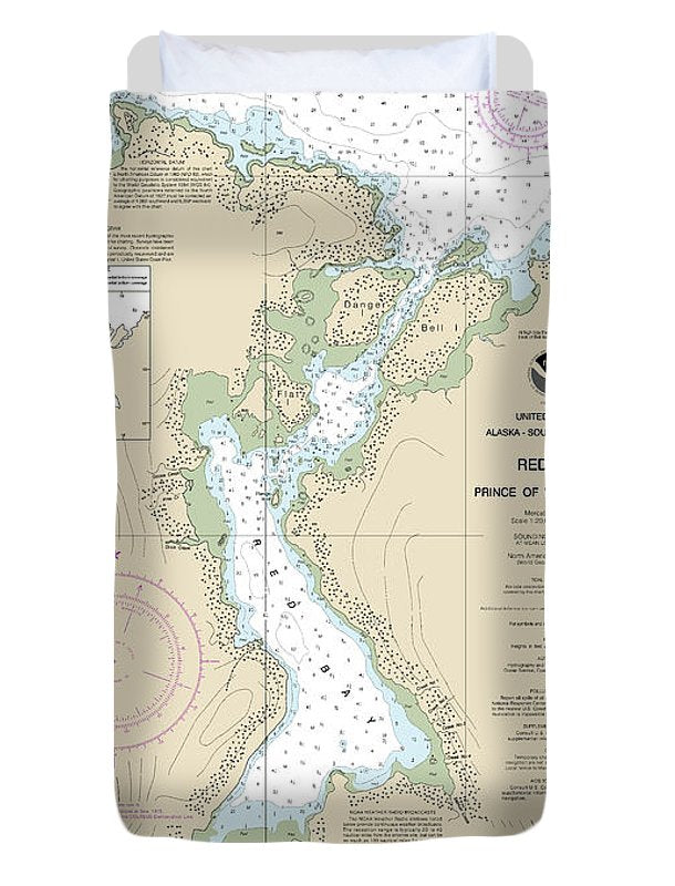 Nautical Chart-17381 Red Bay, Prince-wales Island - Duvet Cover