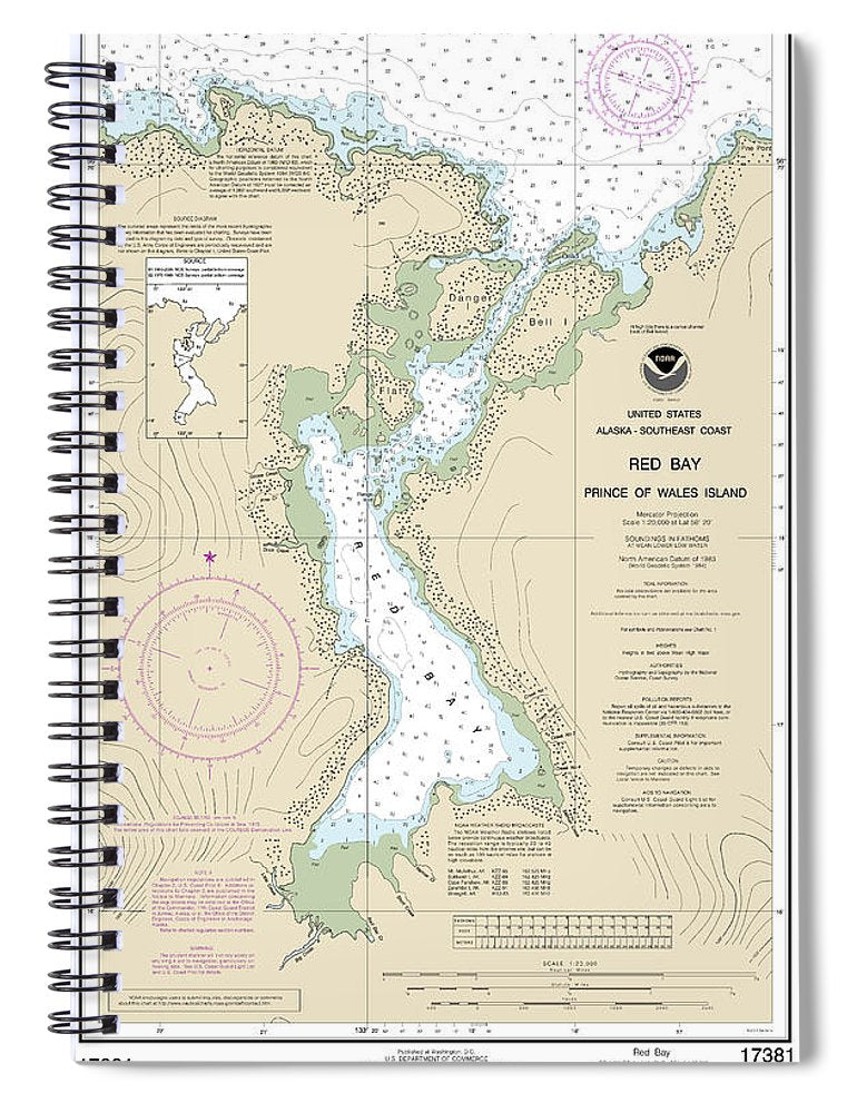 Nautical Chart 17381 Red Bay, Prince Wales Island Spiral Notebook