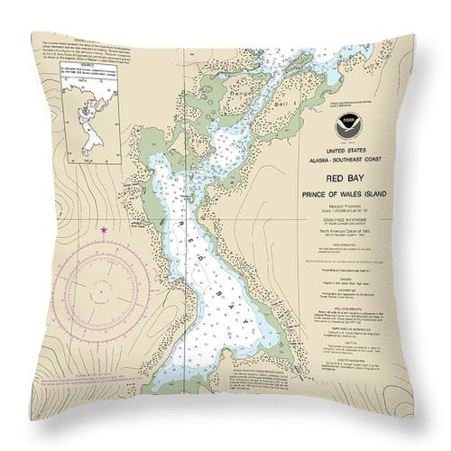 Nautical Chart-17381 Red Bay, Prince-wales Island - Throw Pillow