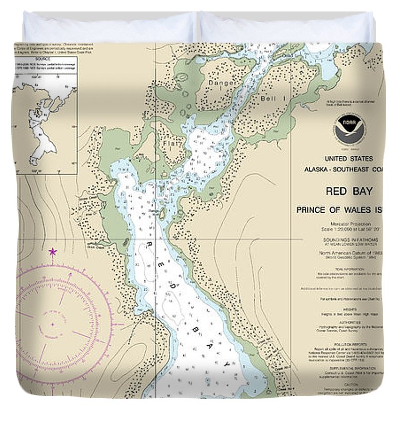 Nautical Chart 17381 Red Bay, Prince Wales Island Duvet Cover