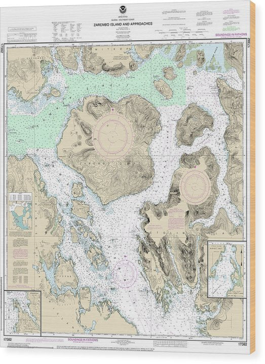 Nautical Chart-17382 Zarembo Island-Approaches, Burnett Inlet, Etolin Island, Steamer Bay Wood Print