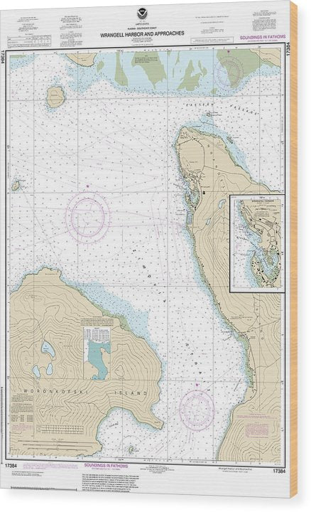 Nautical Chart-17384 Wrangell Harbor-Approaches, Wrangell Harbor Wood Print