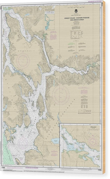 Nautical Chart-17385 Ernest Sound-Eastern Passage-Zimovia Strait, Zimovia Strait Wood Print