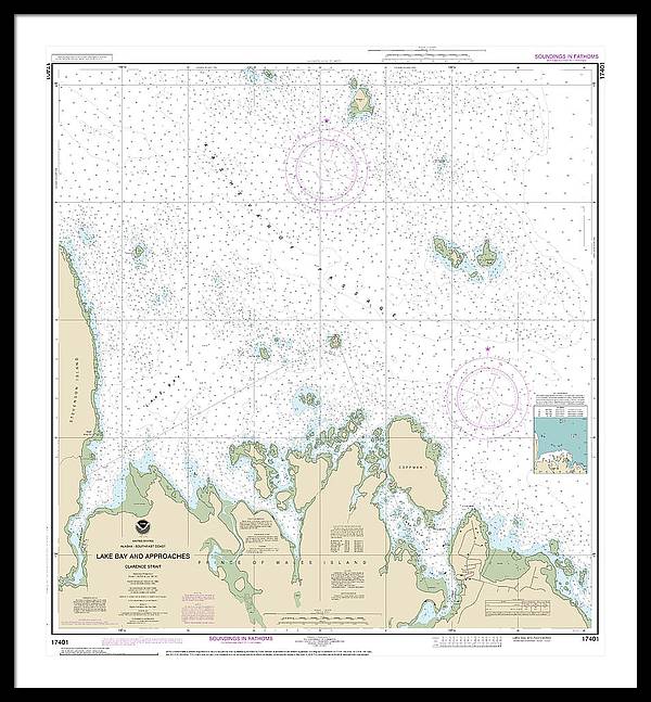 Nautical Chart-17401 Lake Bay-approaches, Clarence Str - Framed Print