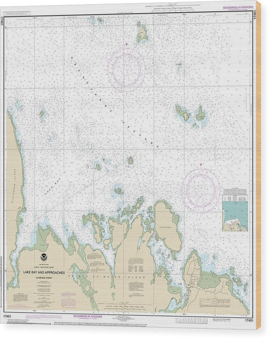 Nautical Chart-17401 Lake Bay-Approaches, Clarence Str Wood Print