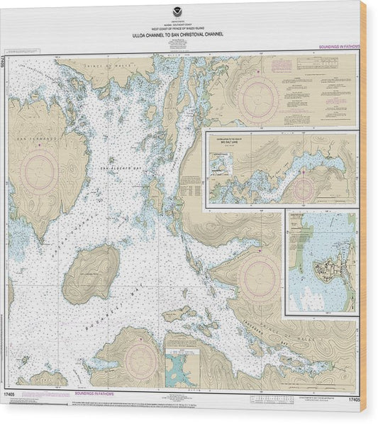 Nautical Chart-17405 Ulloa Channel-San Christoval Channel, North Entrance, Big Salt Lake, Shelter Cove, Craig Wood Print
