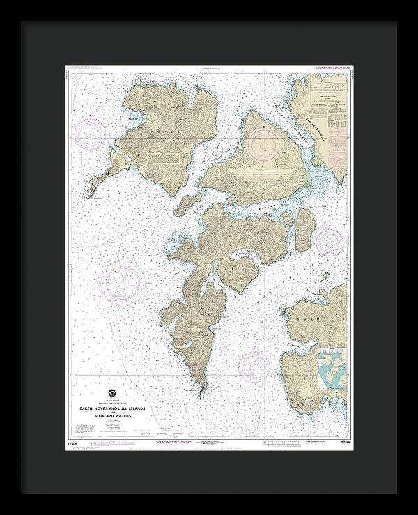 Nautical Chart-17406 Baker, Noyes,-luluislands-adjacent Waters - Framed Print