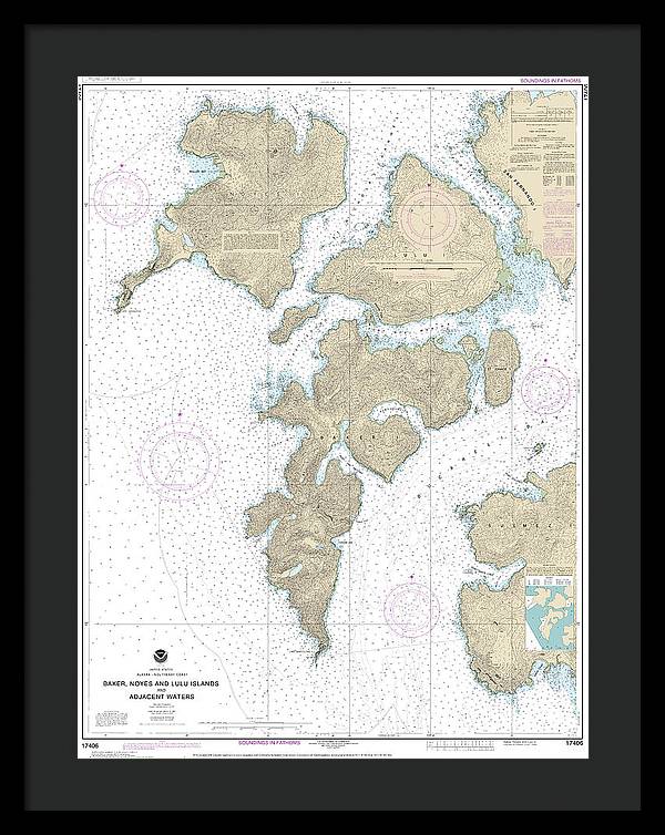 Nautical Chart-17406 Baker, Noyes,-luluislands-adjacent Waters - Framed Print