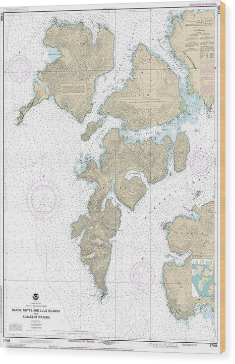 Nautical Chart-17406 Baker, Noyes,-Luluislands-Adjacent Waters Wood Print