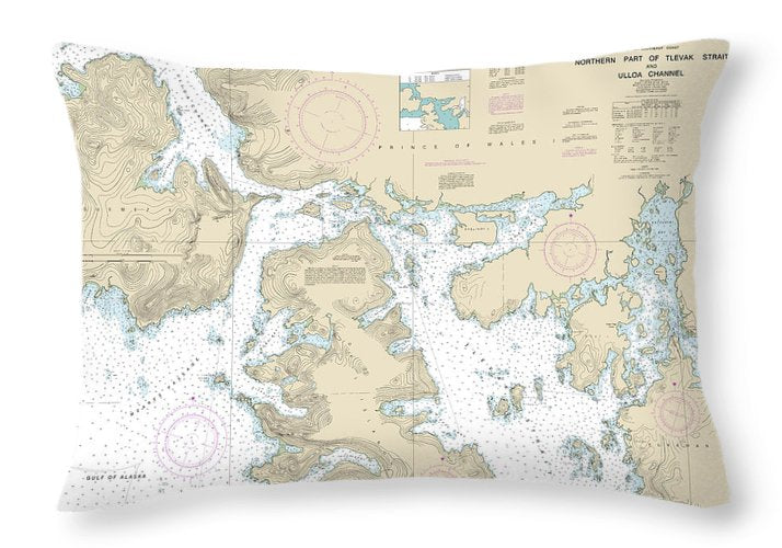 Nautical Chart-17407 Northern Part-tlevak Strait-uloa Channel - Throw Pillow