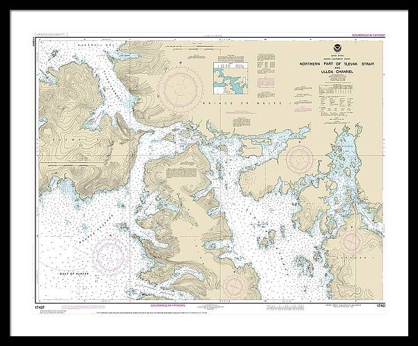 Nautical Chart-17407 Northern Part-tlevak Strait-uloa Channel - Framed Print