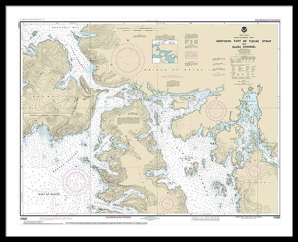 Nautical Chart-17407 Northern Part-tlevak Strait-uloa Channel - Framed Print