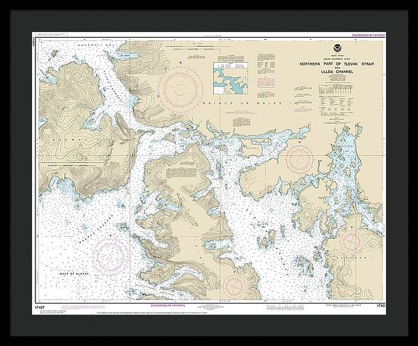 Nautical Chart-17407 Northern Part-tlevak Strait-uloa Channel - Framed Print