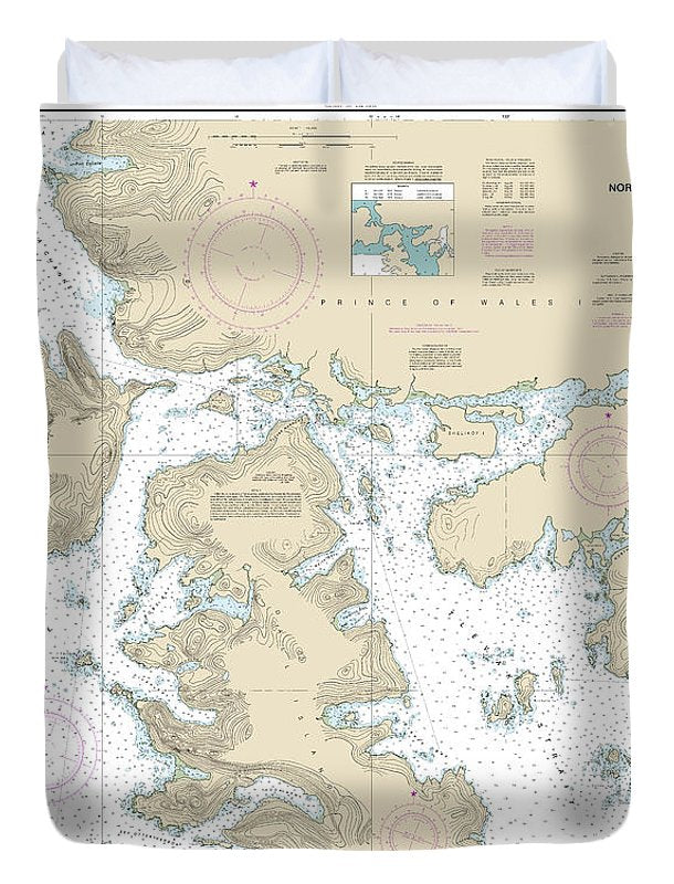 Nautical Chart-17407 Northern Part-tlevak Strait-uloa Channel - Duvet Cover