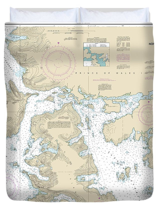 Nautical Chart-17407 Northern Part-tlevak Strait-uloa Channel - Duvet Cover